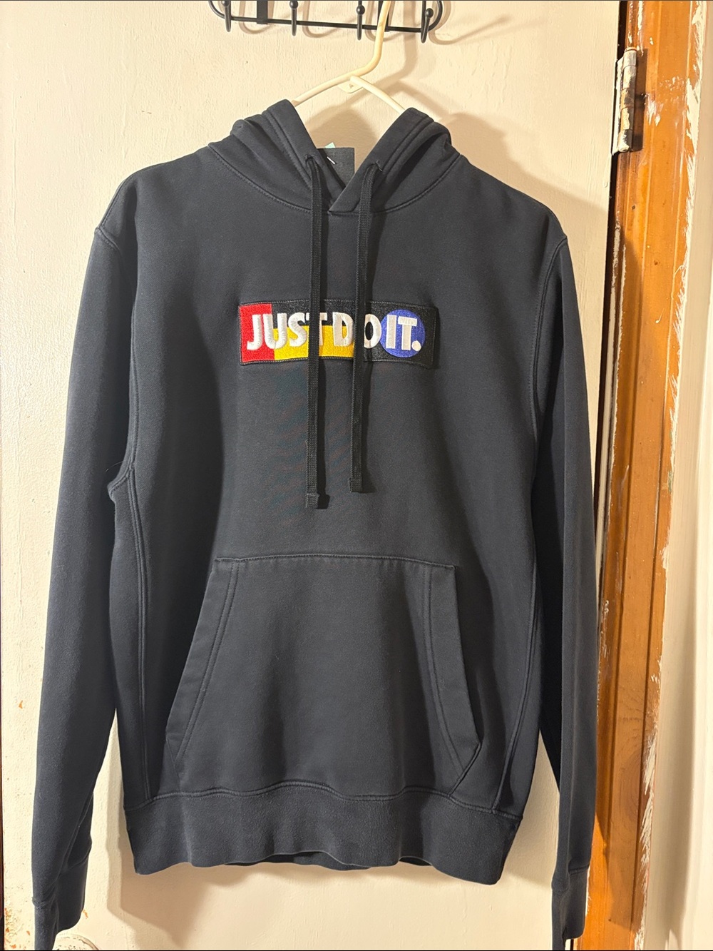 Nike Black Crewneck Hoodie with Multicolor 'Just Do It.' Patch